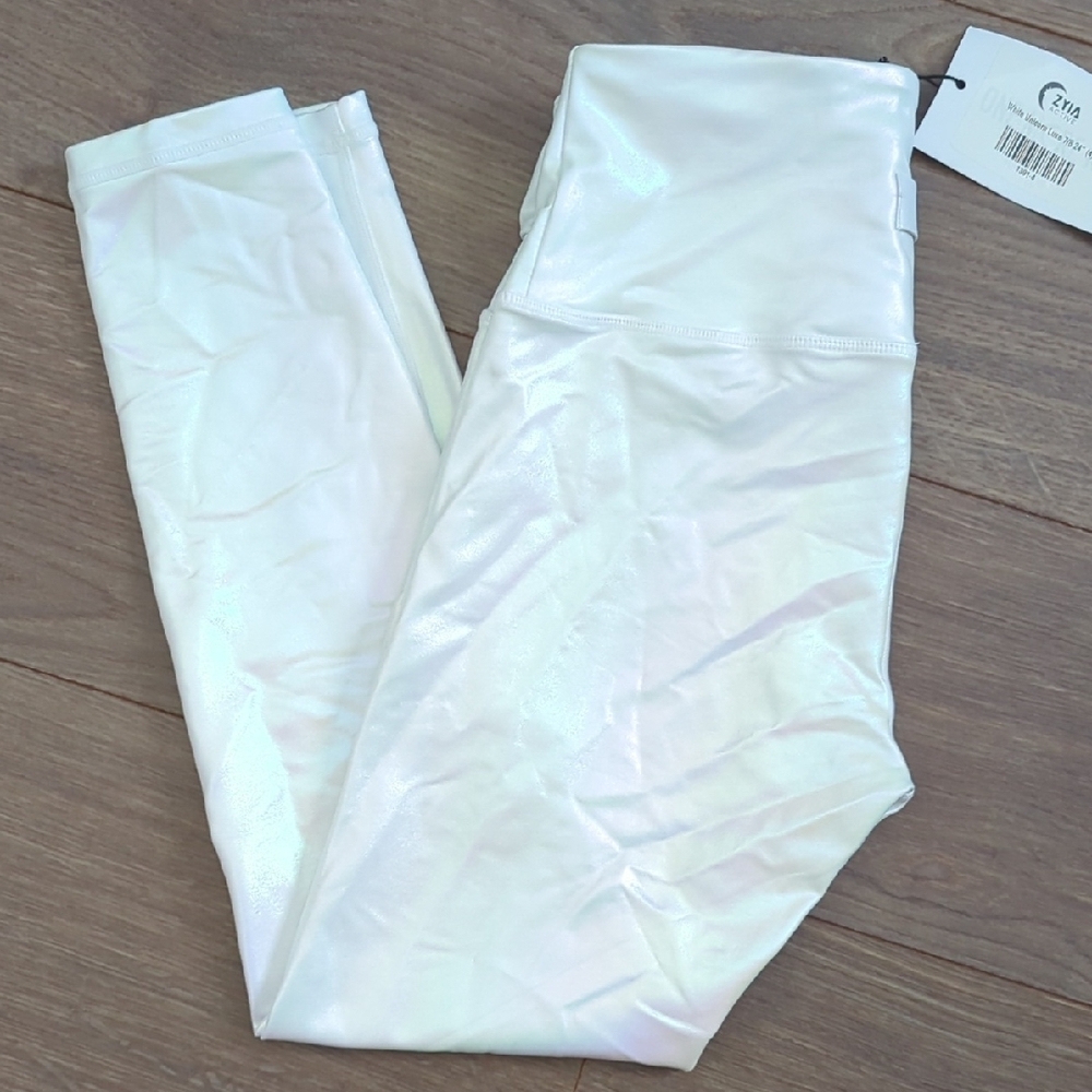 ZYIA | White Unicorn Shiny Metallic 7/8 Leggings, Size 4, Small NWT